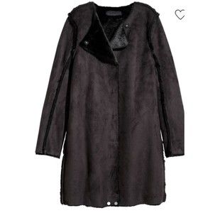 New HM H&M Faux Suede Faux Fur Black Coat Jacket 2 Women